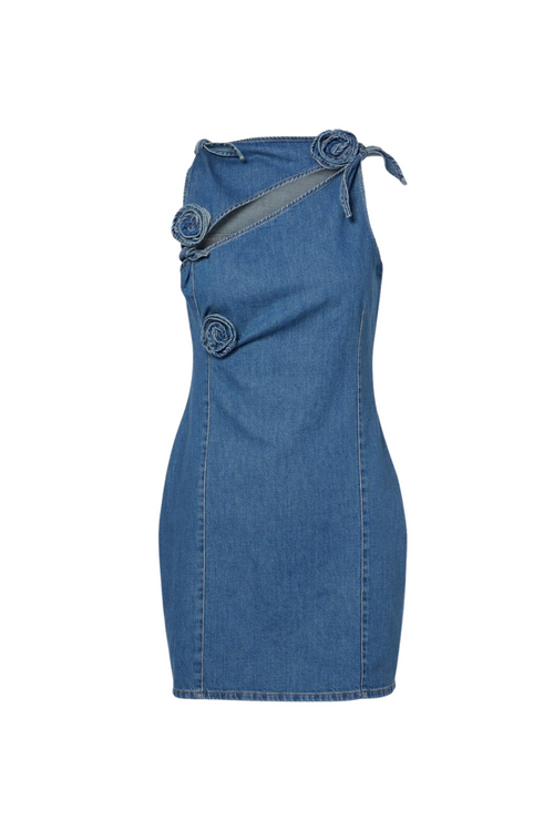 Flowering Girl Women Balto Flower Asymmetric Denim Mini Dress
