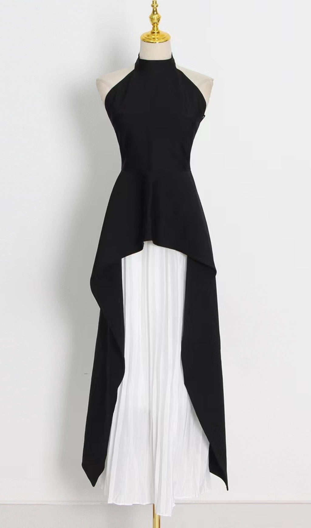 Bandage High Neck Pleated Peplum Maxi Dress