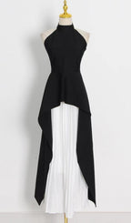 Bandage High Neck Pleated Peplum Maxi Dress