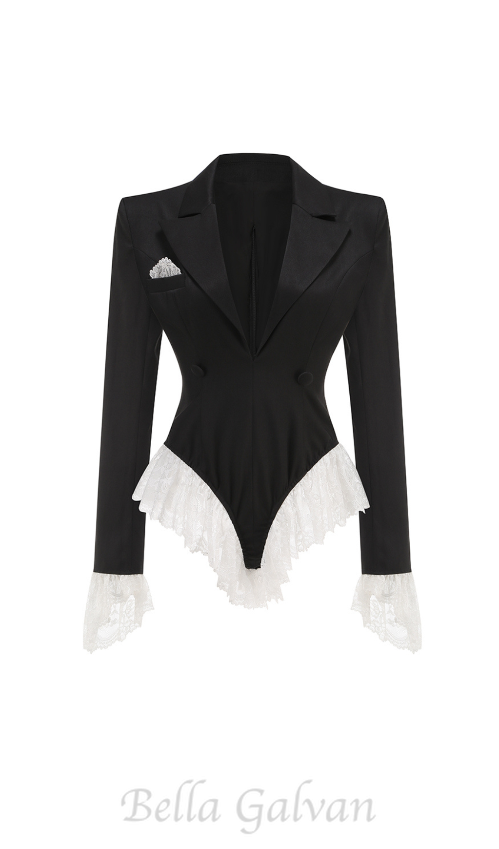 Flowering Girl Women v-neck lace-embellished jumpsuit blazer in black
