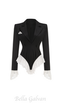 Flowering Girl Women v-neck lace-embellished jumpsuit blazer in black