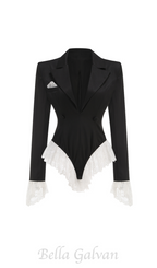 Flowering Girl Women v-neck lace-embellished jumpsuit blazer in black