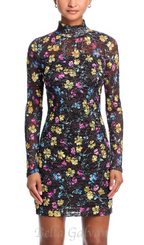 Flowering Girl Women Puckered Lace mini Dress in Black Multi