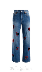 Flowering Girl Women Elowen Heart Embroidered Cutout Jeans
