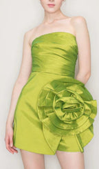 Flowering Girl Women Satin Strapless 3D Floras Mini Dress