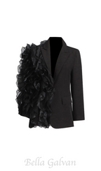 Flowering Girl Women Patchwork Ruffles Chic Blazer in black