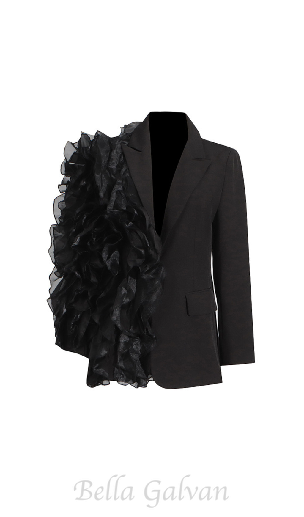 Flowering Girl Women Patchwork Ruffles Chic Blazer in black