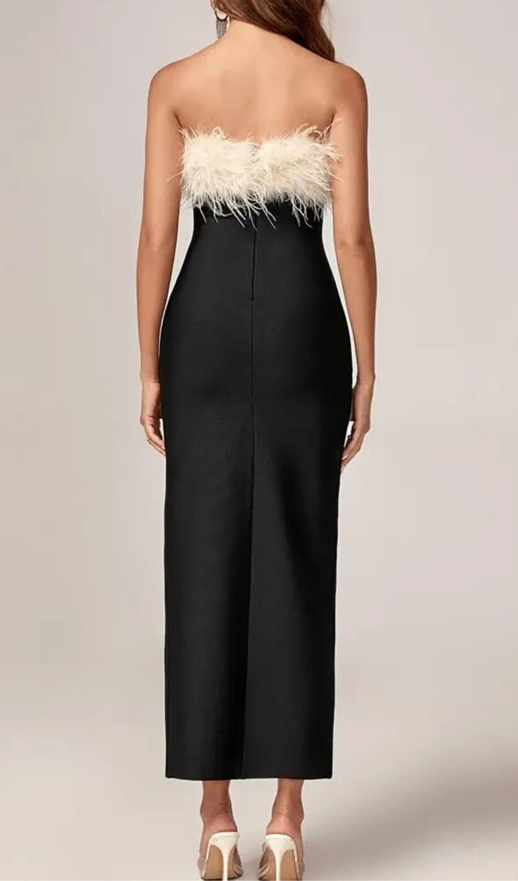 Flowering Girl Women BLACK OFF SHOULDER FEATHERS MAXI BANDAGE DRESS
