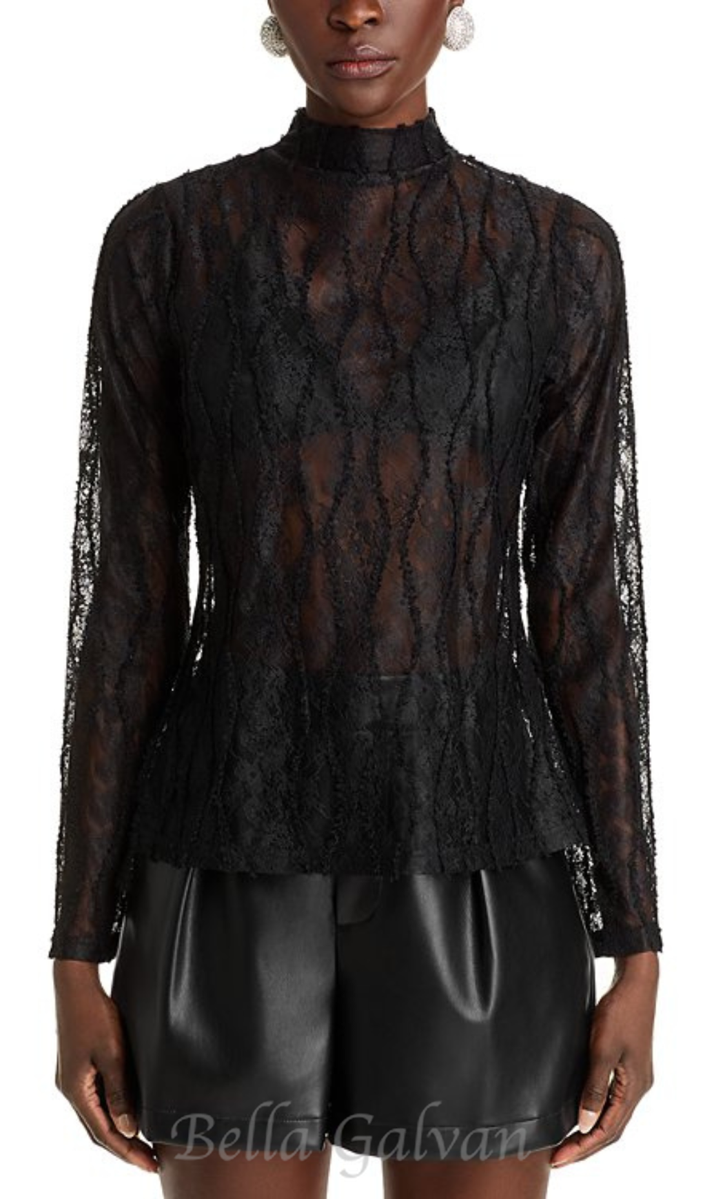 Flowering Girl Women Lace Mock Neck Top in black