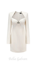 Flowering Girl Women Diamond collar lace mini dress in white