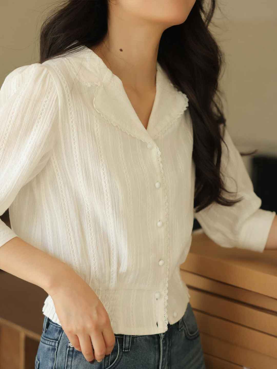 jocelyn Elegant Lapel Lace Shirt