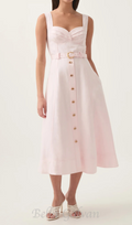 Flowering Girl Women sweetheart neckline belted midi dress in pink