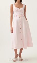 Flowering Girl Women sweetheart neckline belted midi dress in pink
