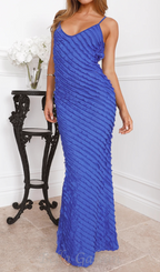 Flowering Girl Women adjustable spaghetti straps maxi dress in royal blue