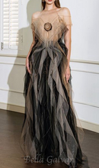Flowering Girl Women valerie floral ruffled tulle maxi dress in black