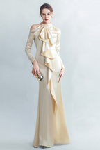 Flowering Girl Women Rae Champagne One-Shoulder Ruffle Embellished Maxi Dress