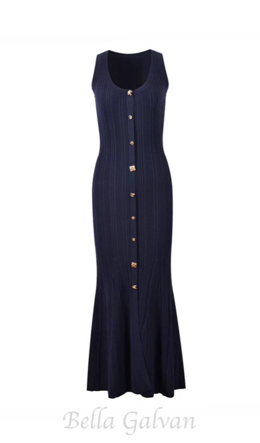 Flowering Girl Women Button-embellished ribbed-knit midi dress in navy