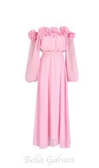 Flowering Girl Women ascella flower shoulder maxi dress in pink