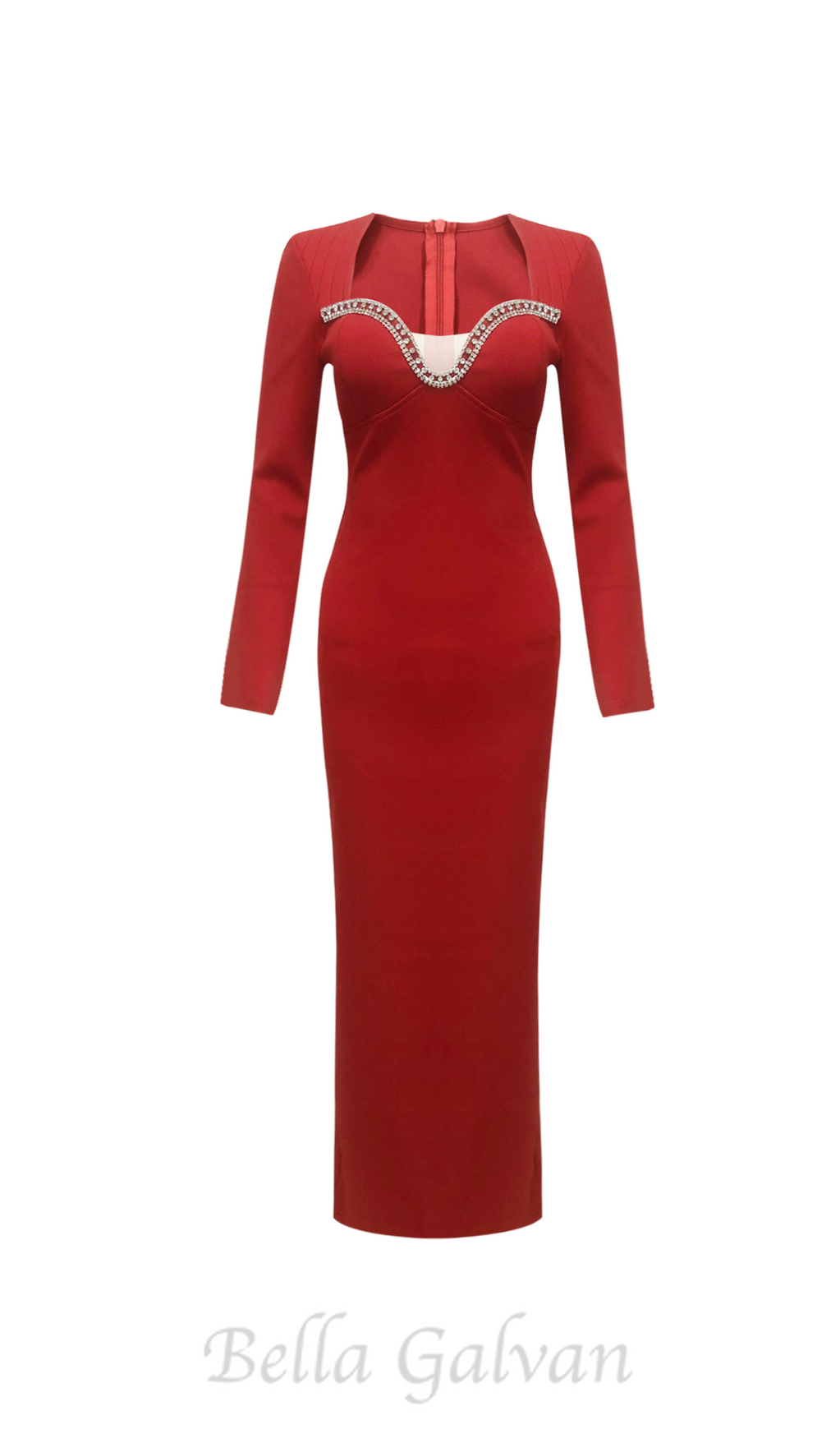 sylvia crystal embellished long sleeve maxi dress in red