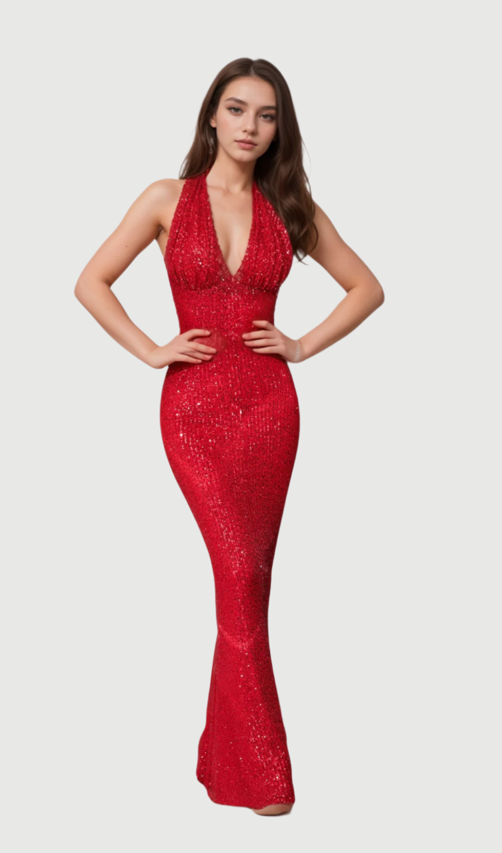 Flowering Girl Women alisa Halter Sequin Embellished Gown in red