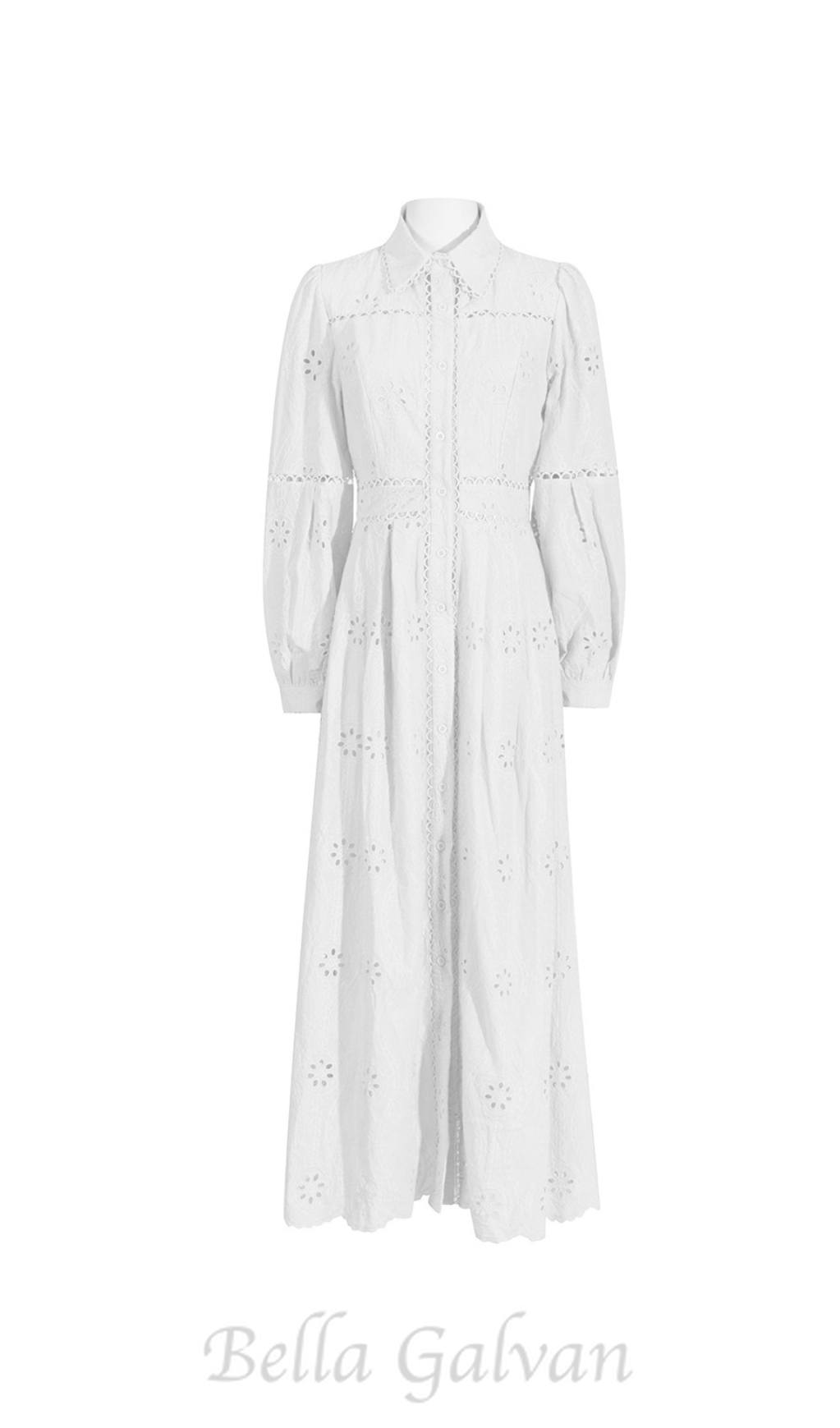 Flowering Girl Women retro single-breasted hollow lace midi dress in white