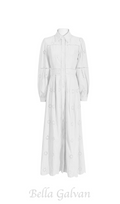 Flowering Girl Women retro single-breasted hollow lace midi dress in white