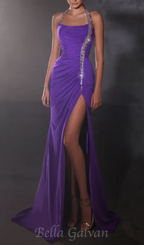 Flowering Girl Women multicolor-pearl embellished purple halter maxi dress