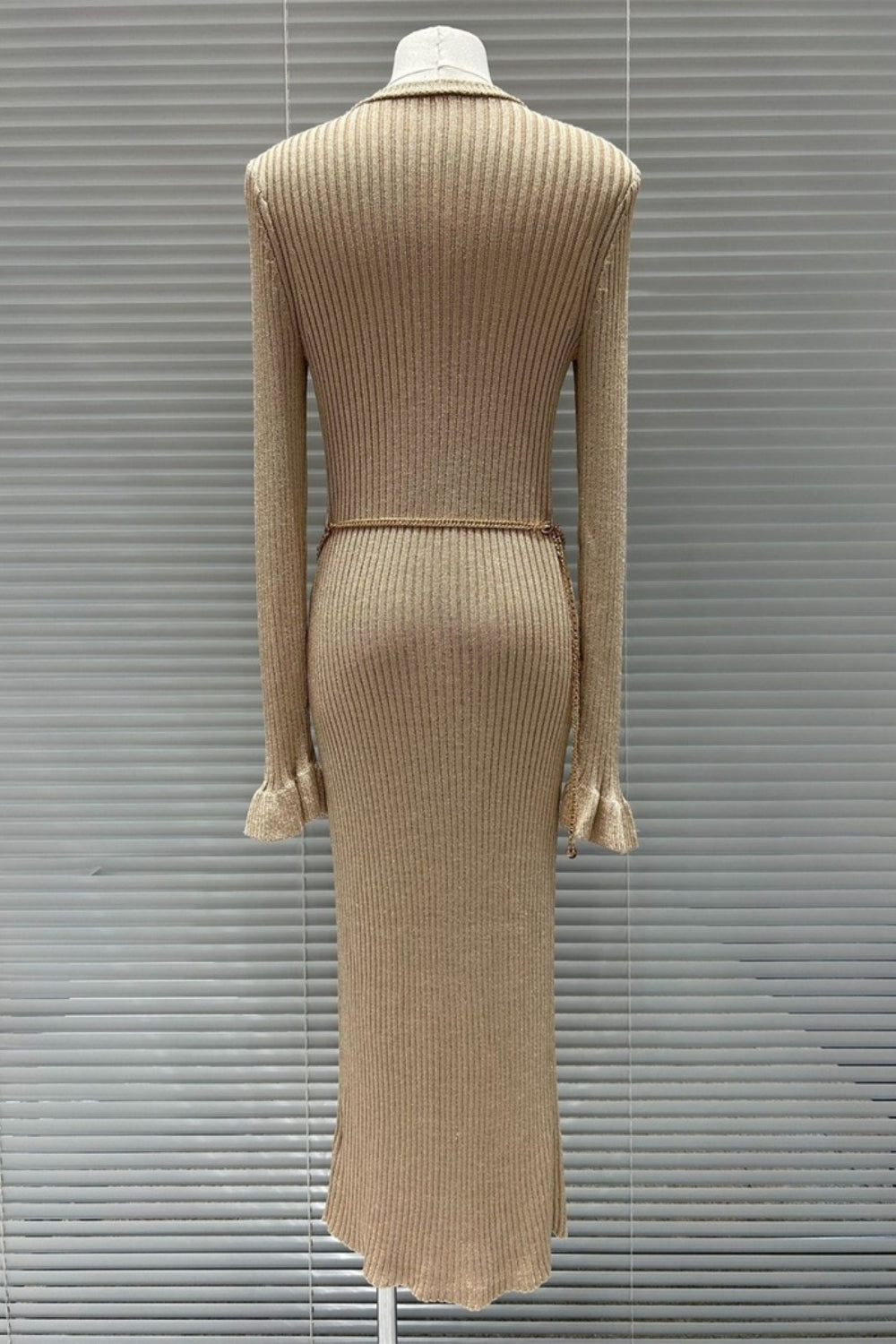 lauren Gold Lurex Ribbed Knit Midi Dress