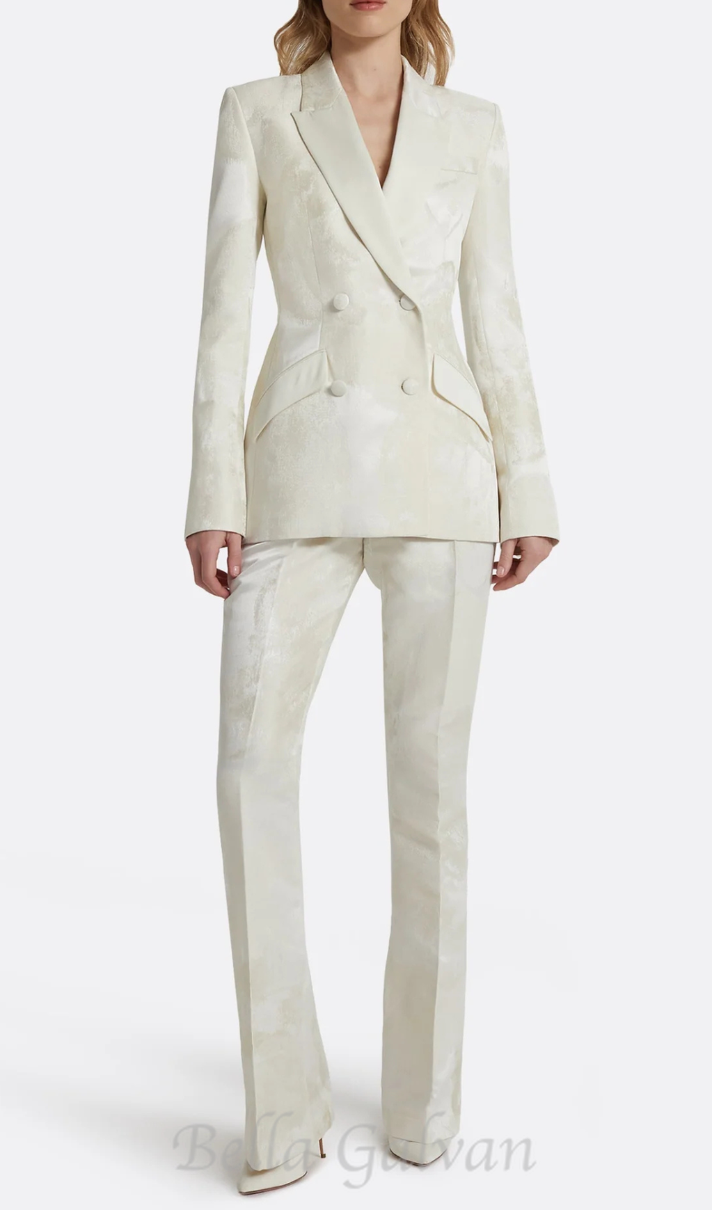 Flowering Girl Women jacquard double-breasted blazer suit in ivory