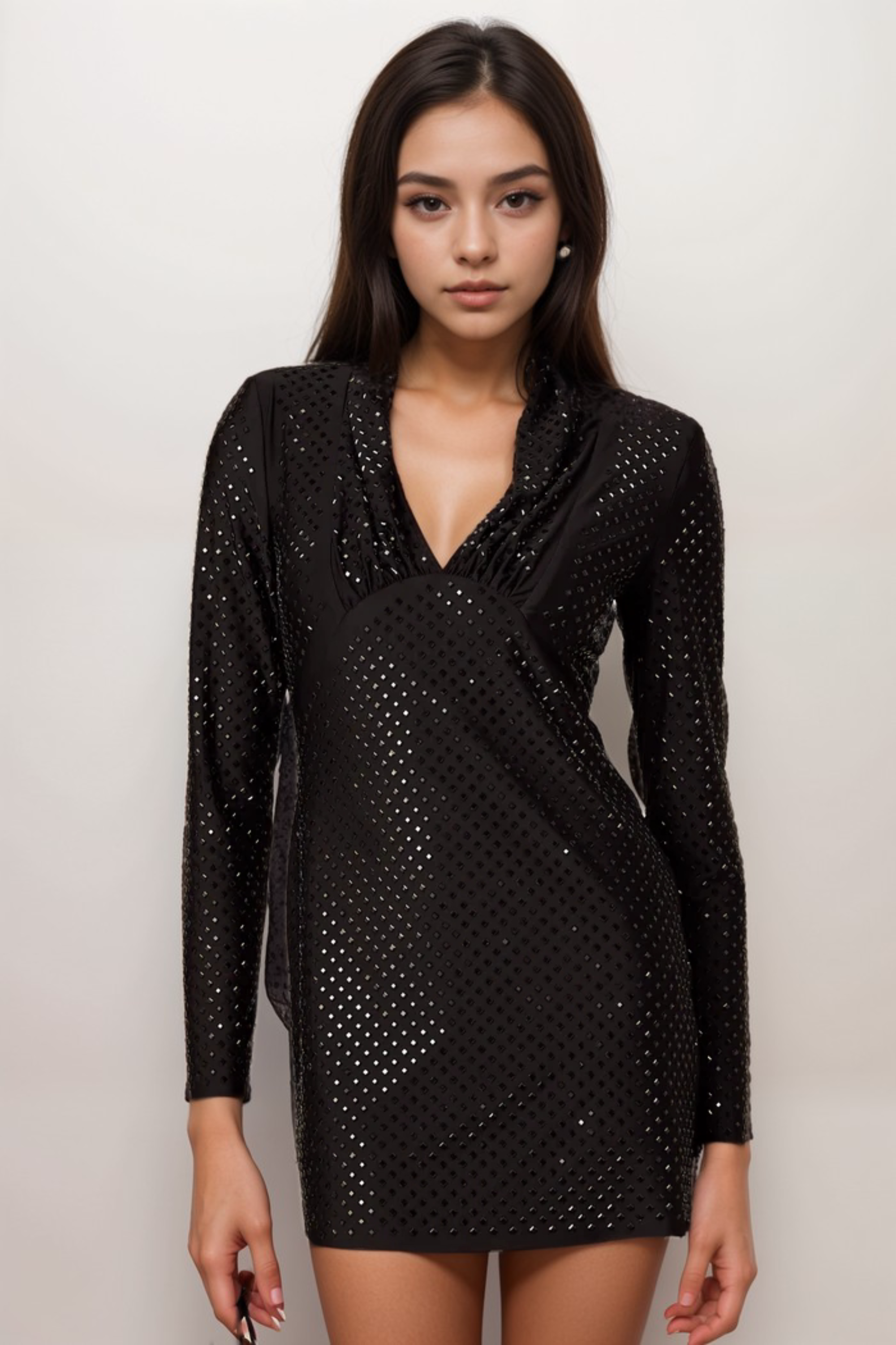 Flowering Girl Women Mariasole Embellished Plunging V-Neck Studded Mini Dress