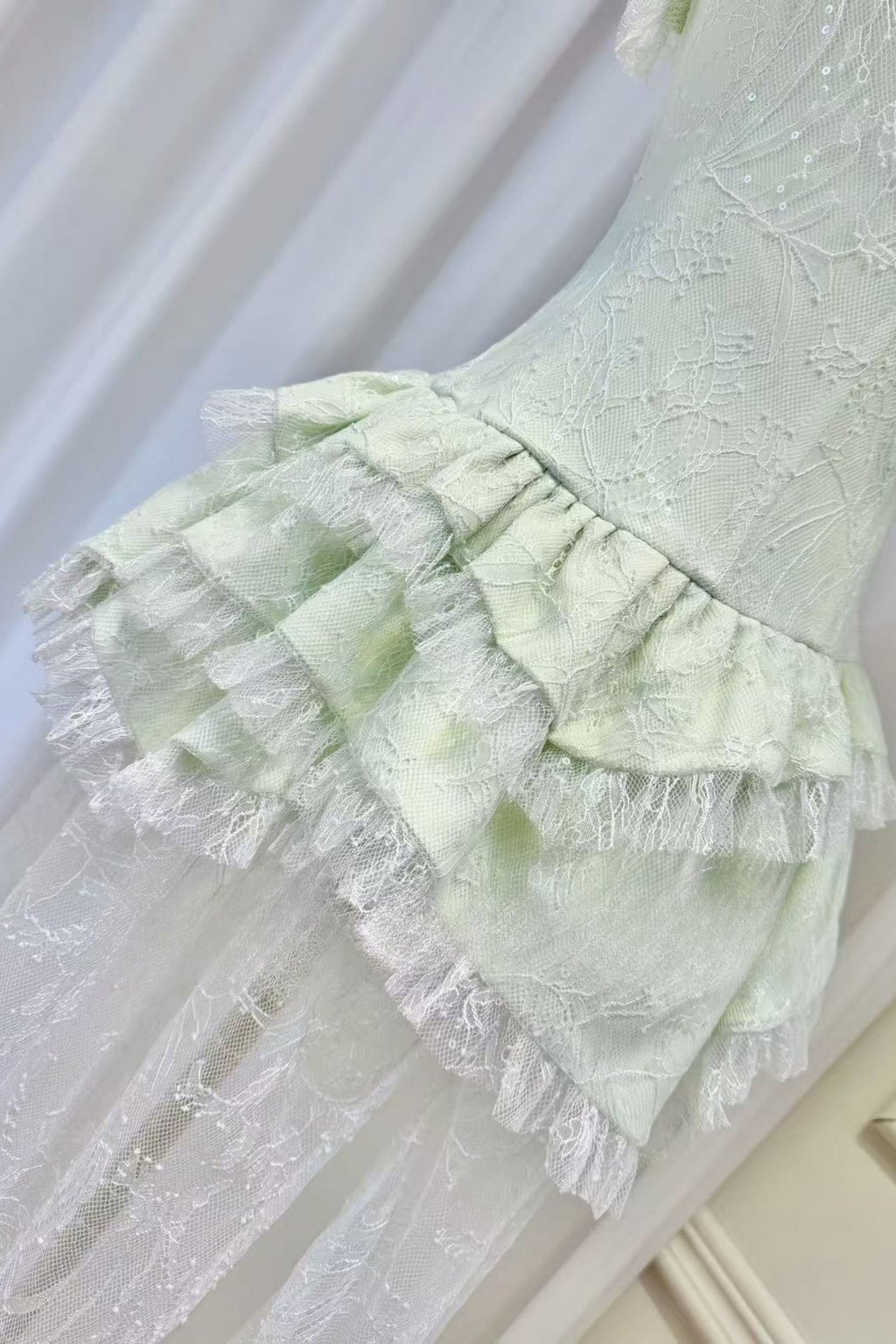 Tiffany Fitted Lace-Paneled Strapless Maxi Dress In Green