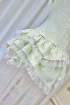 Tiffany Fitted Lace-Paneled Strapless Maxi Dress In Green
