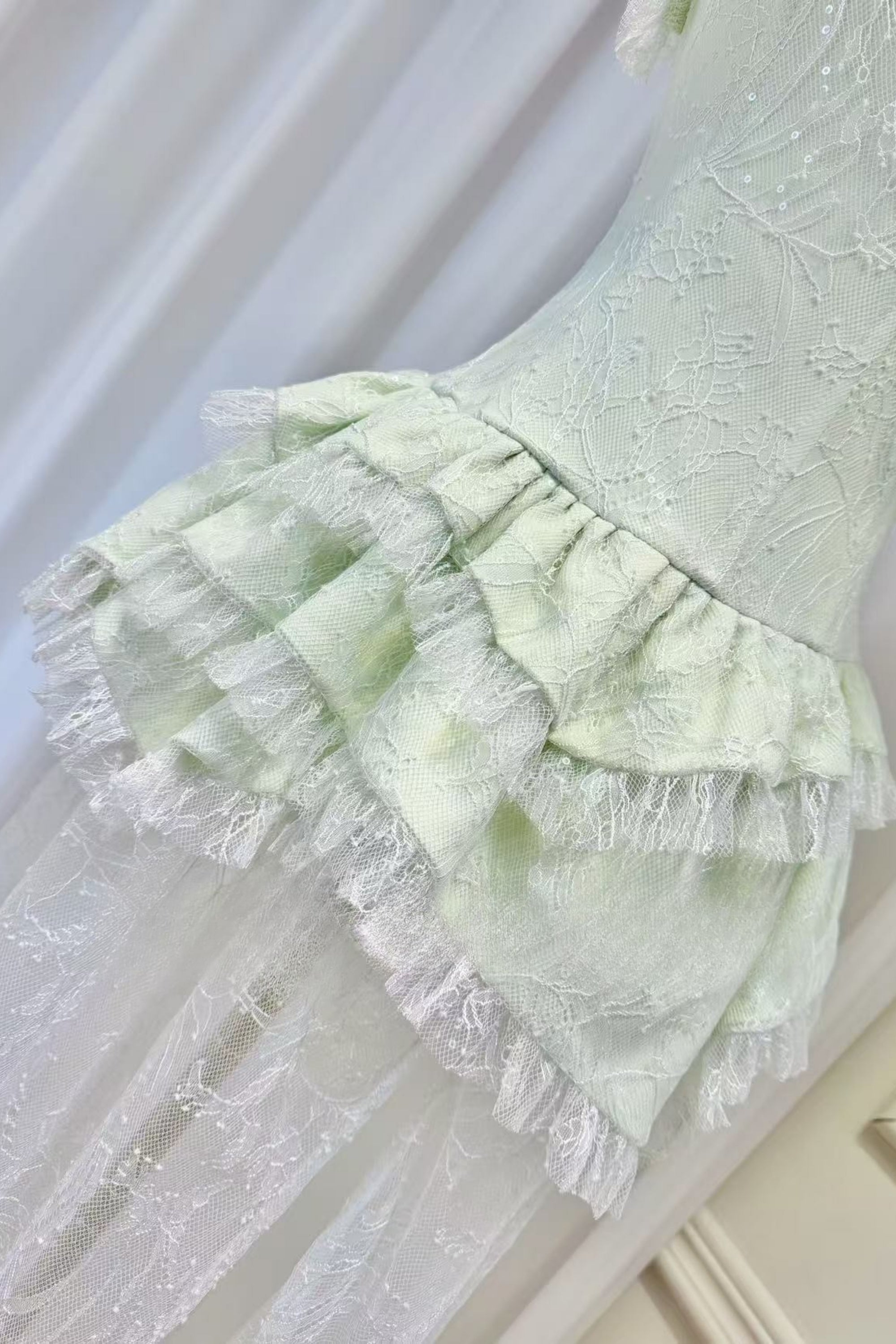 Tiffany Fitted Lace-Paneled Strapless Maxi Dress In Green