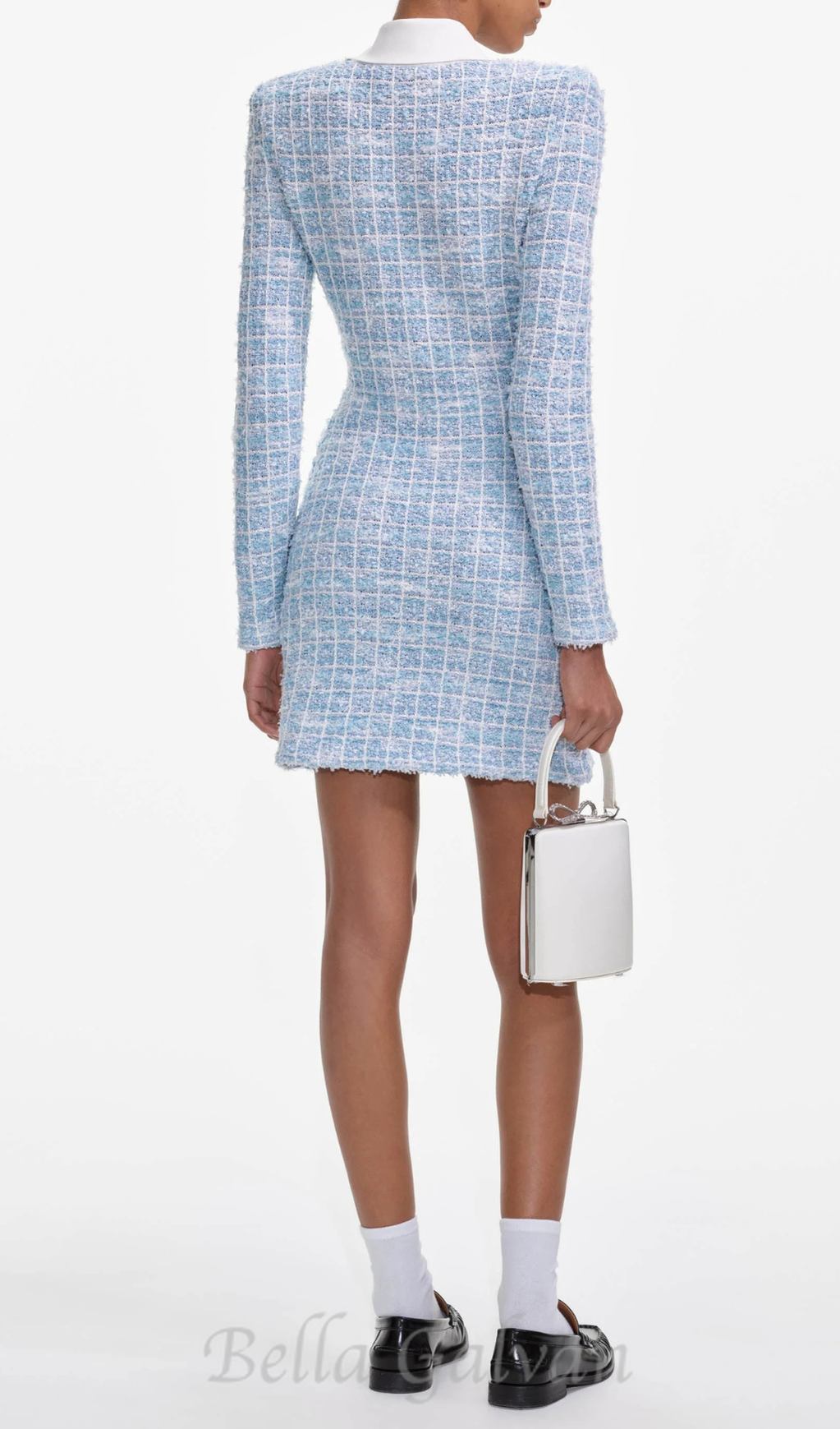 Flowering Girl Women check collared knit mini dress in blue