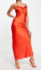 Flowering Girl Women embellished satin cami maxi dress in burnt orange