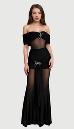 Flowering Girl Women LOGILIS CRYSTAL SHEER MESH DRESS IN BLACK