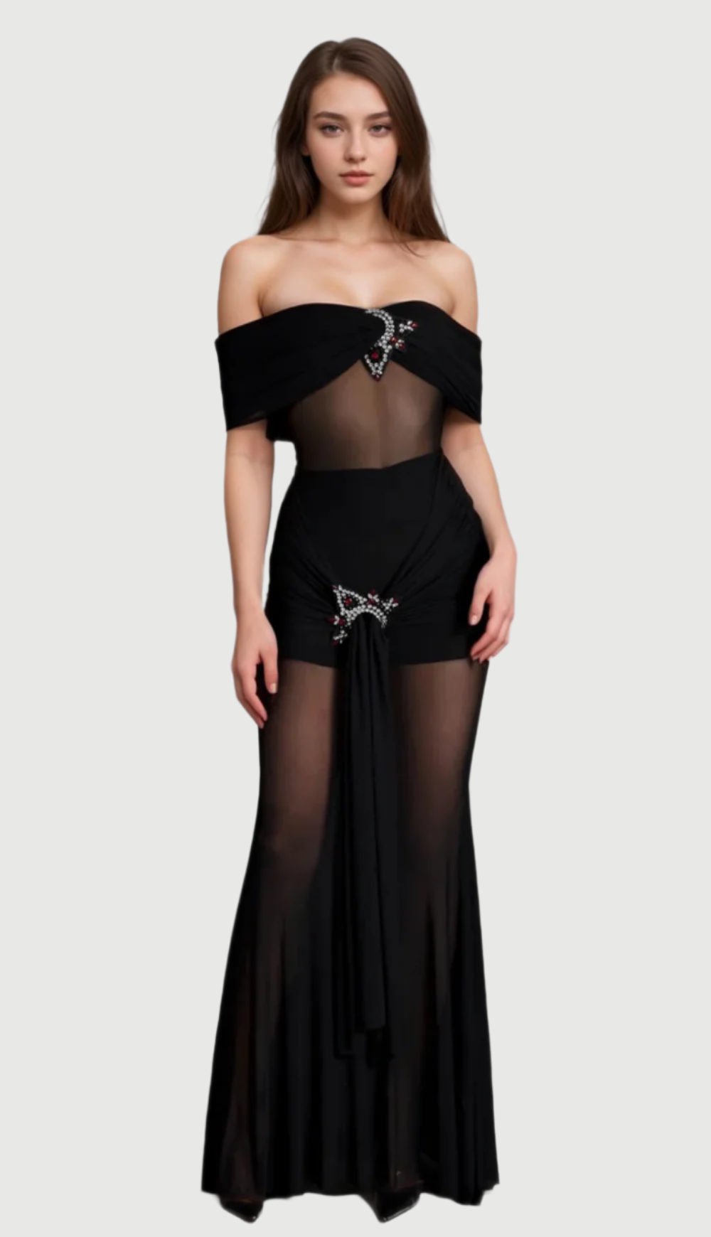 Flowering Girl Women LOGILIS CRYSTAL SHEER MESH DRESS IN BLACK