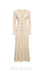 Flowering Girl Women Ribbed viscose lamé midi dress in beige