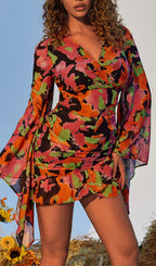 Flowering Girl Women Printed Ruffle Mesh Dress