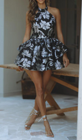 Flowering Girl Women floral halter mini dress in silver