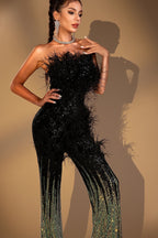 Flowering Girl Women Damari Feather Sequin Jumpsuit
