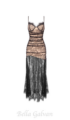 Flowering Girl Women floral print lace maxi dress in black
