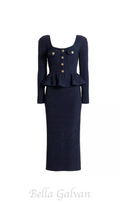 Flowering Girl Women knit peplum maxi dress in dark blue