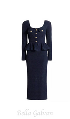 Flowering Girl Women knit peplum maxi dress in dark blue