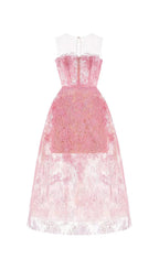 Flowering Girl Women PINK FLORAL LACE EMBROIDER MIDI DRESS