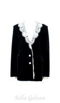 Flowering Girl Women lace-neck velvet blazer in black