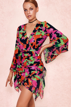 Flowering Girl Women Printed Ruffle Mesh Dress