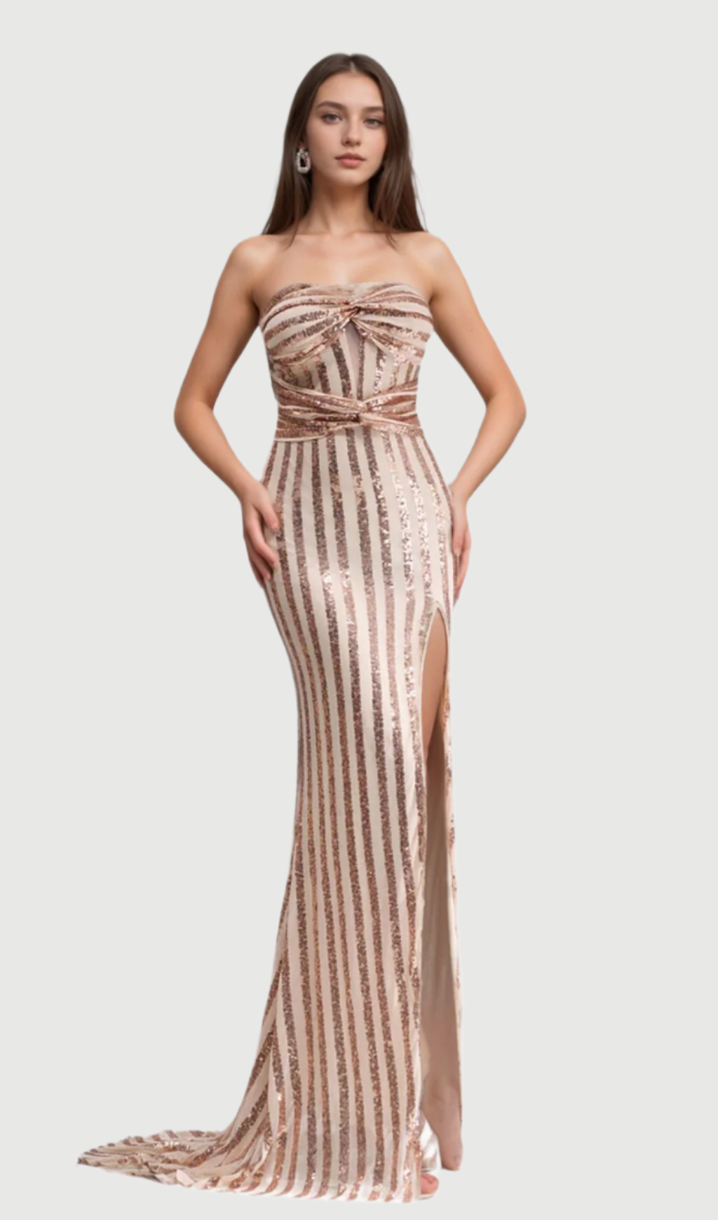 Flowering Girl Women Apricot Mermaid Strapless Sequined Split maxi Dress