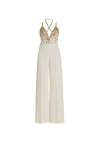 Flowering Girl Women V-Neck Sequin Halter Jumpsuit In White