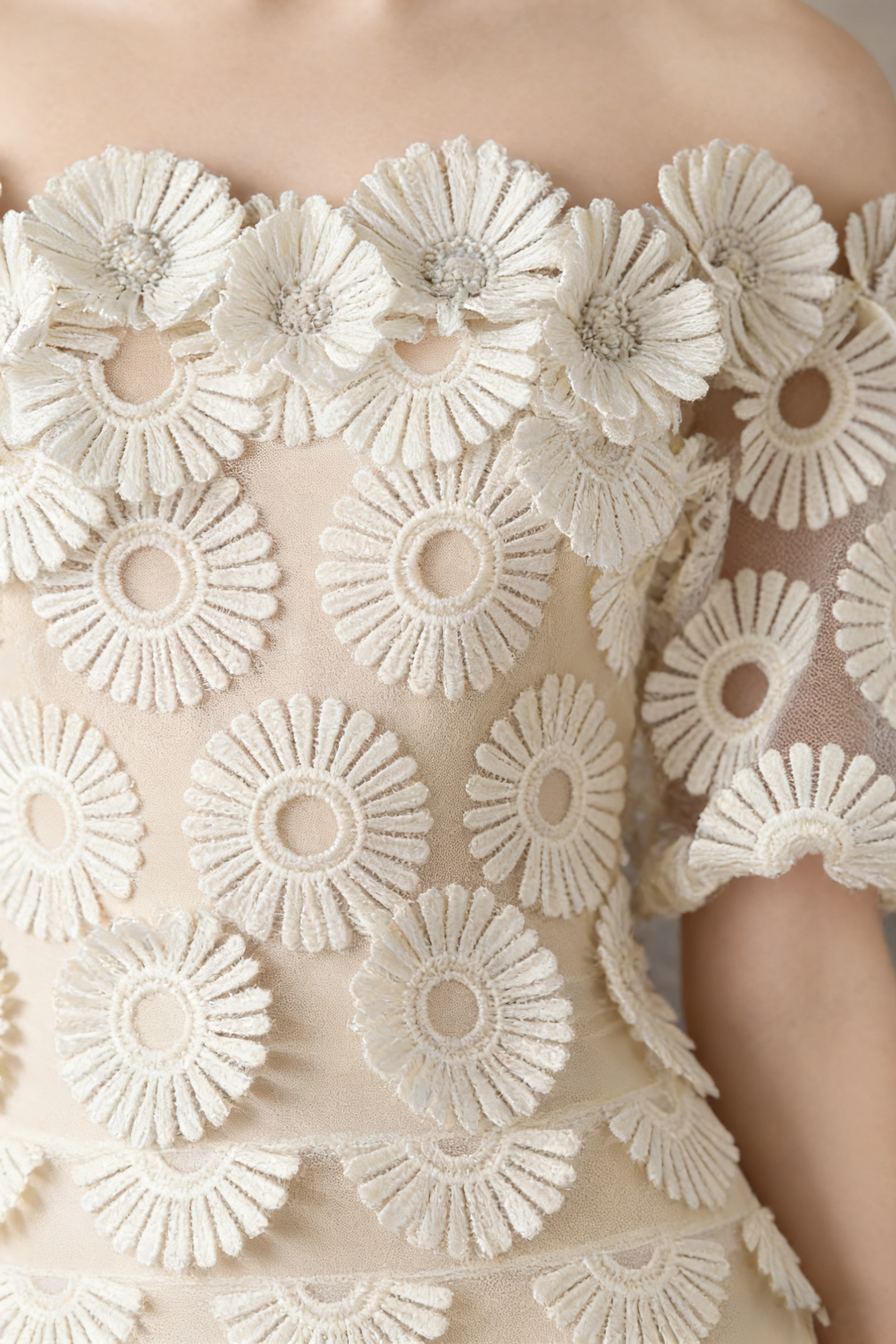 Off-the-Shoulder Daisy Lace Tiered Midi Dress
